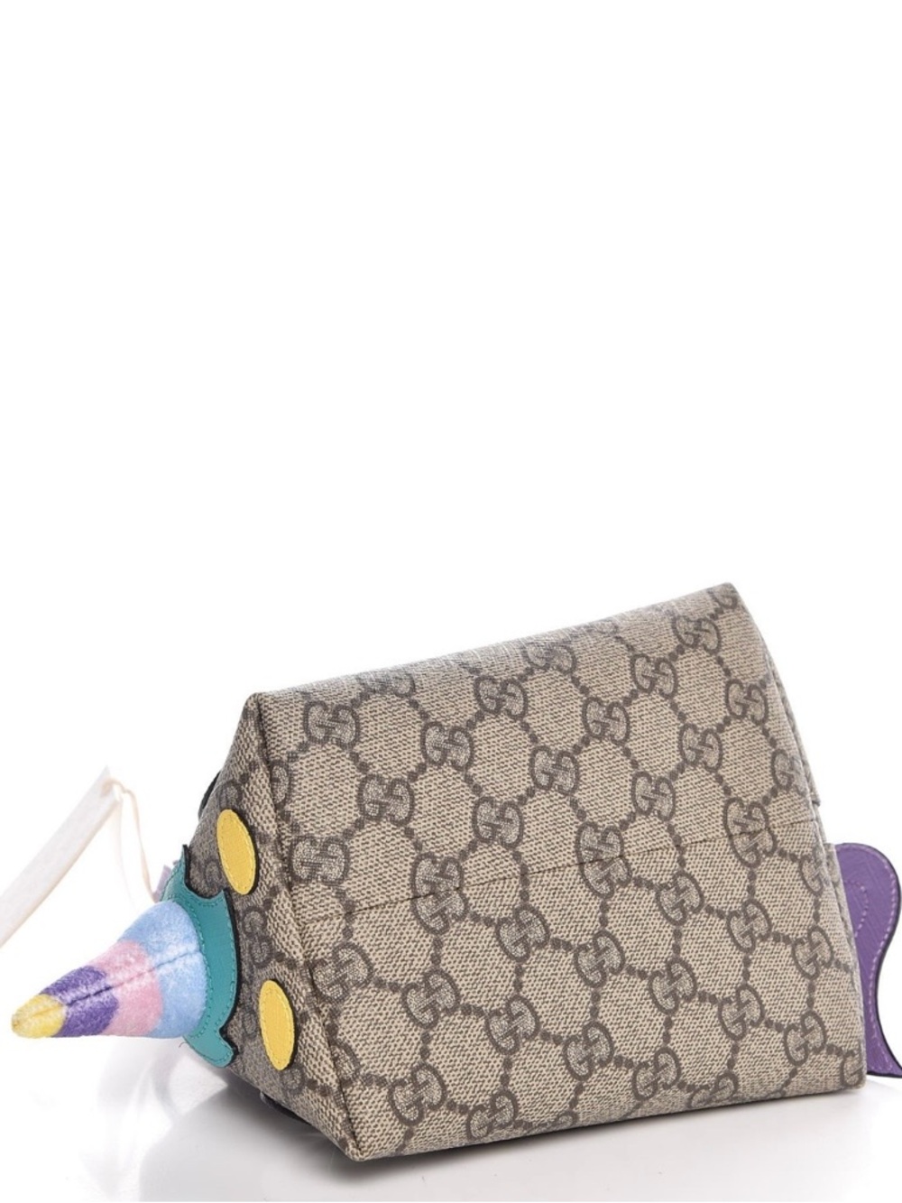 Gucci Beige GG Supreme Mini Dome Satchel with Purple Trim and Colorful Appliqués - Picture 4 of 9